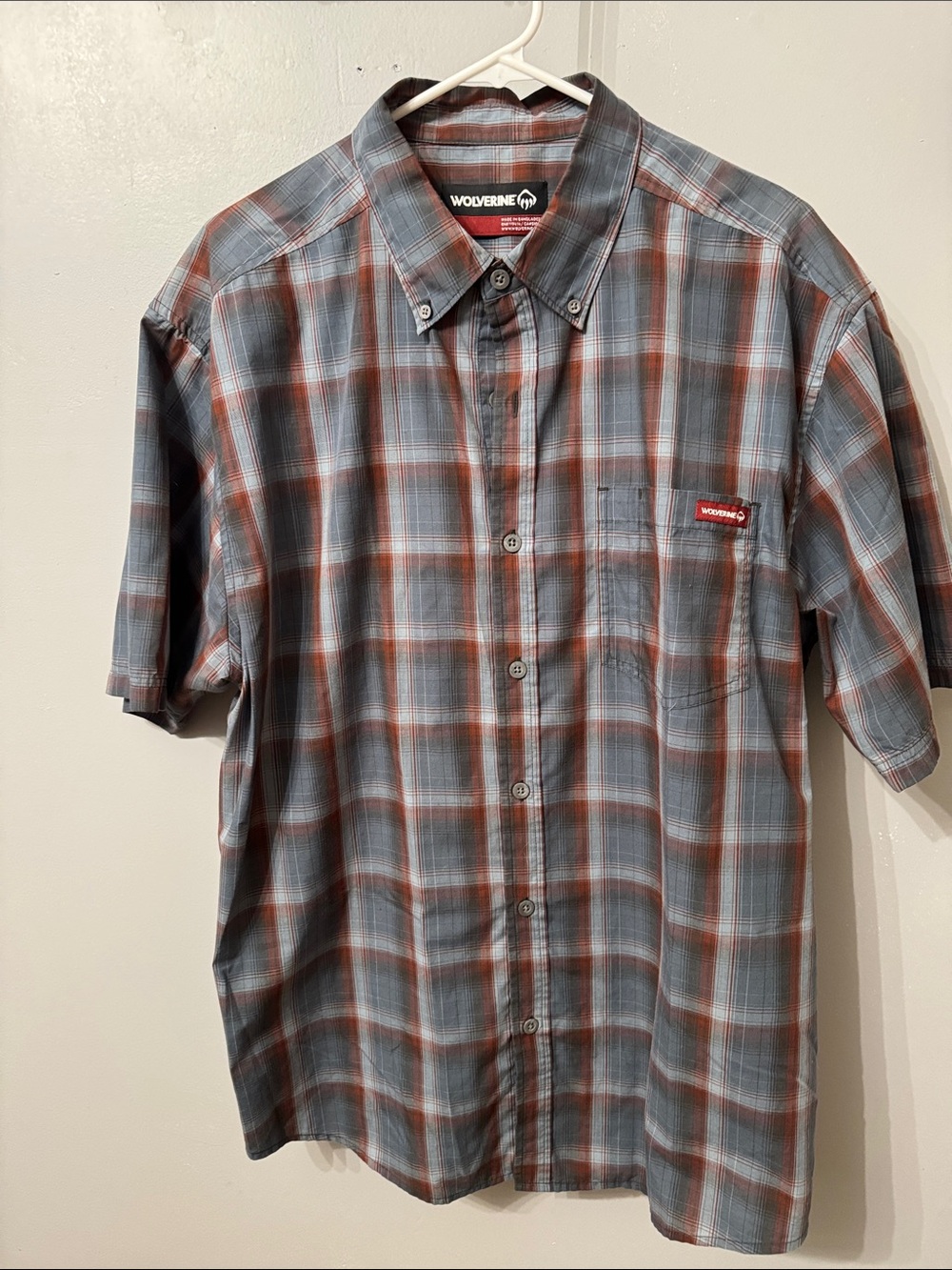 Wolverine Short-Sleeve Plaid Button-Up Shirt - Steel Blue & Red
